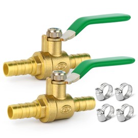ERGAOBOY 2 x 8 mm 2-way shut-off ball valve, straight hose nozzle, 8 mm hose nozzle switch, brass ball valve with 4 clamps