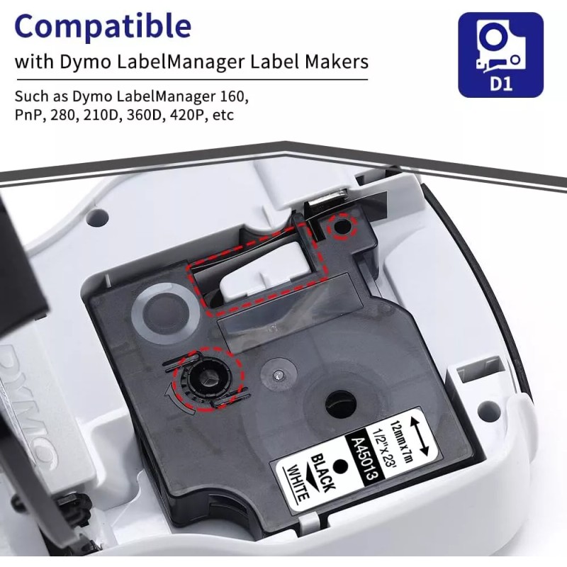 Dymo 6PK Compatible Dymo D1 45013 45010 Label Tape for
