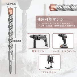 Muozlop Concrete Drill Bit, Total Length 10.2 inches (260 mm) (SDS Plus Shank), Hard Alloy Drill Head (0.9 x 10.2 inches (22 x 260 mm)