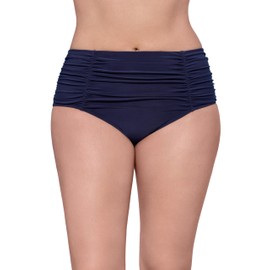 Aqua Green Women's Shirred Classic High Rise Swim Brief with Tummy Compression, True Navy, Medium