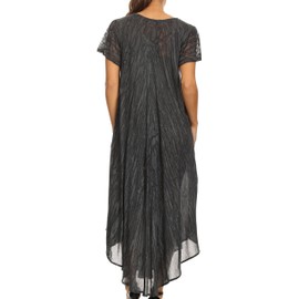Sakkas 14802 - Faye Cap Sleeved Cotton Caftan Cover Up Dress - Black - OS