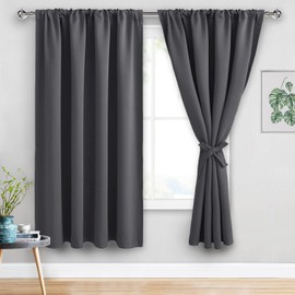 JIUZHEN Blackout Curtains for Bedroom - 70 x 63 Inch Extra Wide Privacy Assured Thermal Insulated Room Darkening Sliding Door Curtains for Living Room, Set of 2 Panels with Tiebacks, Dark Grey