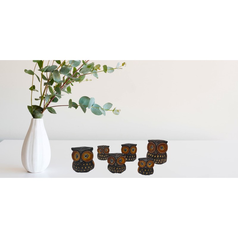 SusggO Set of 6 Small Wooden Owls - 3 Sizes