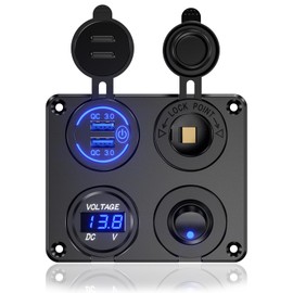 4 en 1 12 V cargador de toma de corriente, 36 W de potencia dual QC 3.0 USB cargador de coche, encendedor de cigarrillos con voltímetro LED, interruptor de palanca basculante para coche, barco