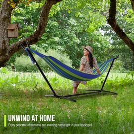 Sorbus 2-Person Hammock with Stand – 60" Cotton Blend Bed, Heavy Duty 450lbs Capacity, Portable with Carrying Case – for Garden, Patio, Outdoor, Camping, Gifts – Washable