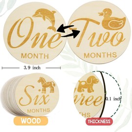 Wooden Baby Monthly Milestones for Newborn Baby,1-12 Months Baby Announcement Discs, Pregnancy Baby Shower Gifts (6 pcs Double-Sided Fonts)