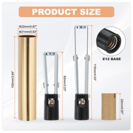 PATIKIL E12 Length Adjustable Candle Bulb Socket, 4 Set Candelabra Base Bulb Holder with 4" Gold Tone Metal Candle Cover Sleeves Cardboard Insulator, Black