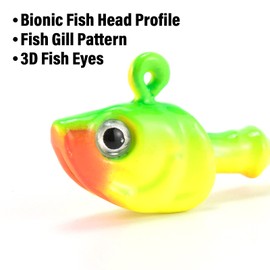 Dr.Fish 10 Pack Swimbait Jig Heads, Saltwater Fishing Jig Heads 3D Eyes High Carbon Steel Hooks Surf Fishing Lures Flounder Striper Halibut Pompano Bass Firetiger 1/4oz