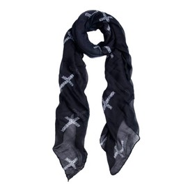 TrendsBlue Elegant Leopard Cross Animal Print Scarf, Black