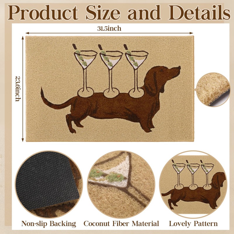 Tinideya Martini Dachshund 24 x 32 in Welcome Mat Funny