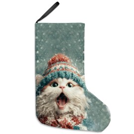 uinwk 16 Inches Winter Funny Cat Christmas Stockings, Snowy Winter Cozy Cat Xmas Stockings, Holiday Cute Kitty Kitten Christmas Socks Decoration