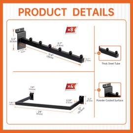 WETOECOTEC 12 Pack Slatwall Accessories Kit with U-Shaped Rectangular Tubing Hangrails and Waterfall Display Hanger, Slatwall Hooks and Hanger for Clothing Retail, Merchandise Display