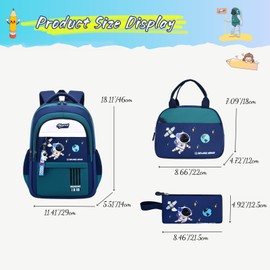 MITOWERMI 3pcs Boys Backpack with Lunch Box School Bags for Boys Lightweight Astronaut Kids Backpack Bookbags Sets for Elementary School Students, Blue