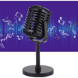 KAYNO Black Retro Microphone Props Model Vintage Microphone Stage Table Decor Plastic Fake Microphone Antique Microphone Decor Stand Microphone Costume Prop Home Décor Accents for Party Toy