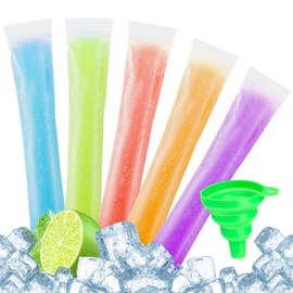 100Pcs Ice Popsicle Mold Bags,Disposable Ice Pop Bags with 1Pc Silicone Funnel,11x2" Popsicle Molds Sealable for DIY Ice Pops,Juice Alcohol Liquor,Fruit Smoothies,Yogurt