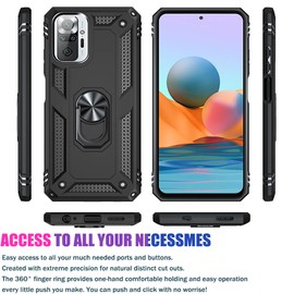 Zoeirc for Redmi Note 10 Pro 4G/Note 10 Pro Max Case with Tempered Glass Screen Protector, [Military Grade] Magnetic Car Ring Mount Holder Protective Cover Case for Xiaomi Redmi Note 10 Pro Black