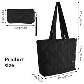 SAVOSWEET Women's Large Tote Bag, Shopper, Handbag Fabric Quilted, Shoulder Bag with Zip, Inner Pocket and Purse, Bag for Office, Work, Shopping, black