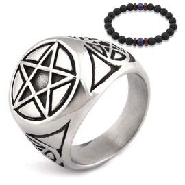 Gungneer Men Stainless Steel Pentacle Pentagram Ring Wicca Pagan Jewelry Power Strength Protection Amulet Men Women