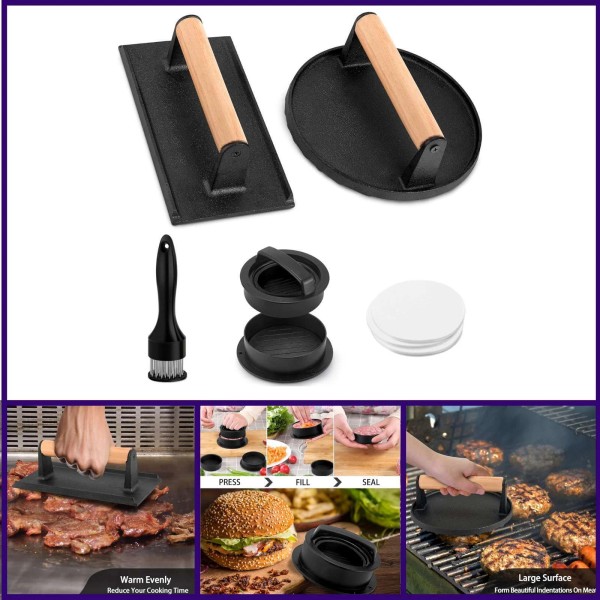 Does not apply Cast Iron Burger Press Set, Heavy Duty