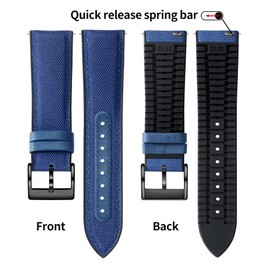 BINLUN Nylon Silicone Watch Bands 18mm 19mm 20mm 21mm 22mm Quick Release Canvas Rubber Hybrid Watch Strap Replacement Watchband for Men Women 9 Colors Silver/Black Buckle(Dark Blue-Black,22mm)