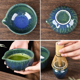 Echueuey Matcha Whisks Set- Matcha Kit with Starry Sky Matcha Bowl, matcha whisk holder,Bamboo Chasen Whisk, Scoop & Sifter- Perfect Matcha Starter Kit & Gift