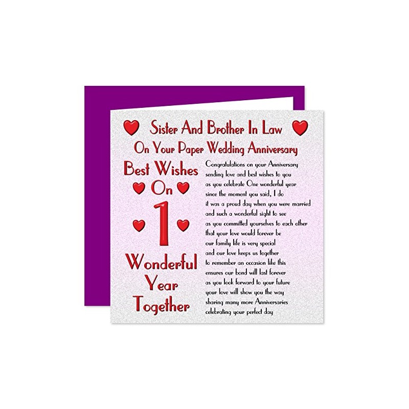 Sister & Brother In Law 1st Wedding Anniversary Card -