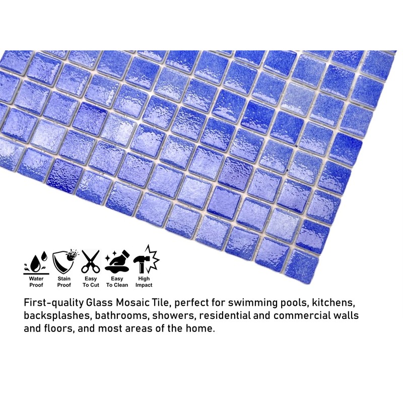 Tenedos Blue Recycled Glass Mosaic Tile Square 7/8 Inch Pattern