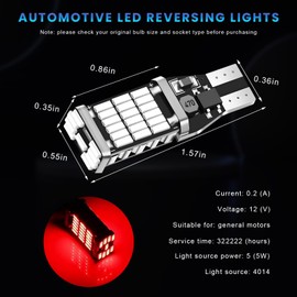 NYTKL 4 PCS LED Reverse Lights, T15 45SMD-4014 Chipsets Backup Light Error Free Turn Signal Bulbs, Non Polarity 6500K Super Bright Brake Light Bulb Replacement, Car Accessories (Red)