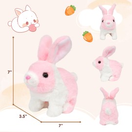 Easfan Walking Rabbit Interactive Electronic Pet Plush Bunny Toy with Sounds and Movements Hopping Rabbit Ears Moving Educational Plush Toy Easter Birthday Gifts for Kids Girls, 7'',White-Pink