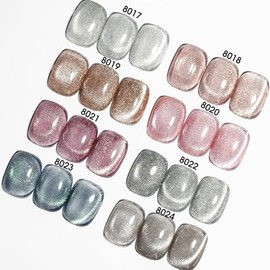 CANNI Juego De 8 Esmaltes De Uñas En Gel Con Efecto Ojo De Gato De 9 Ml Con Purpurina Holográfica Color Rosa Azul Y Plateado Con Imán Colores Brillant