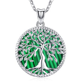 Odinstone Tree of Life Necklace for Women Sterling Silver Family Tree Necklace for Mom Green Malachite Tree Pendant Jewelry