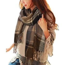 Tuopuda Women's Scarf Checked Pashmina XXL Stoles Oversized Autumn Scarf Winter Scarf Checked Tartan Shoulder Scarf Plaid Blanket Scarf Fashion Scarf Soft Warm Oversized Fringe Poncho, s
