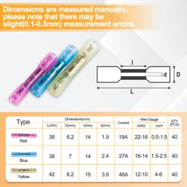 LEONTOOL 100Pcs Heat Shrink Butt Connectors Kit, AWG 22-10 Waterproof Marine Grade Electrical Crimp Wire Connectors Tinned Copper Insulated Butt Splice Terminals for Boat, Truck (Blue, Red, Yellow)