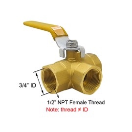 BesNPT 1/2" NPT Female Thread 3 Way (T-Port) Forged Brass Ball Valve with Lever Handle