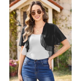 NC Women's Chiffon Bolero Festive Sleeveless Elegant Shrug Top Short Cardigan Open Front Casual Bolero Jacket Shoulder Jacket - black, size: l