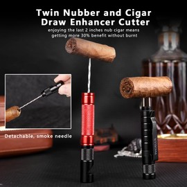 Phoelux Cigar Punch Multitool Tool 6-in-1 Draw Enhancer Tool (Black and Red)-Cigar Punch, Twin Needle, Cigar Draw Enhancer Cutter, Whistle and Clip with Gift Box