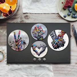 Round Metal Hob Covers Kitchen Dining Room 4 Pieces Hob Covers Electric Stove Top Burner Gas Series Oven Protector Kitchen Utensils Accessories Modern Hob Top Burner