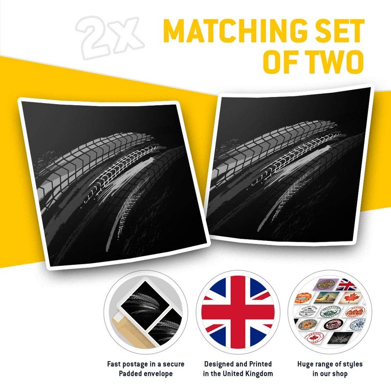 2 x 7.5cm Square Vinyl Stickers - Tyre Marks Race