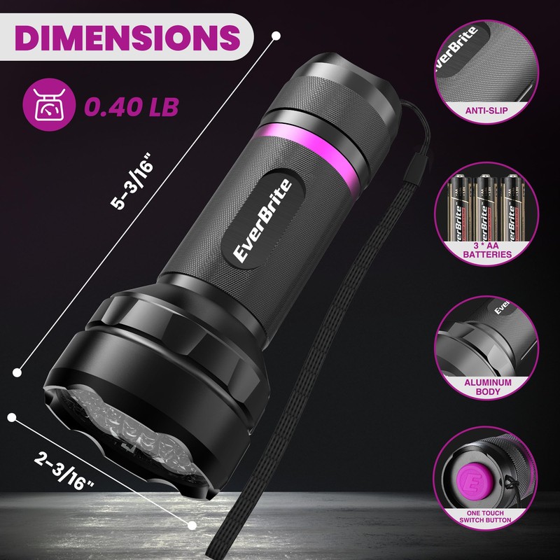 EverBrite LED Flashlight, Multifunctional Flashlight with UV and White Light,