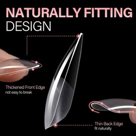 AILLSA Long Almond Nail Tips Soft Gel Full Cover Clear Gelly Nail Tips Half Matte Acrylic Nail Tips Pre-Filed Fake Press on Nail Tips for Extension Home DIY Salon Manicure 216PCS 12 Sizes