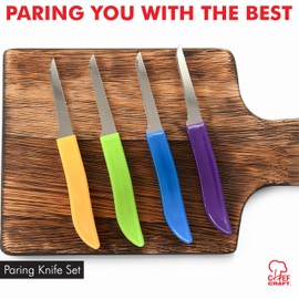 Chef Craft Select Paring Knife Set, 2.5 inch blade 6 inch in length 4 piece set, Assorted