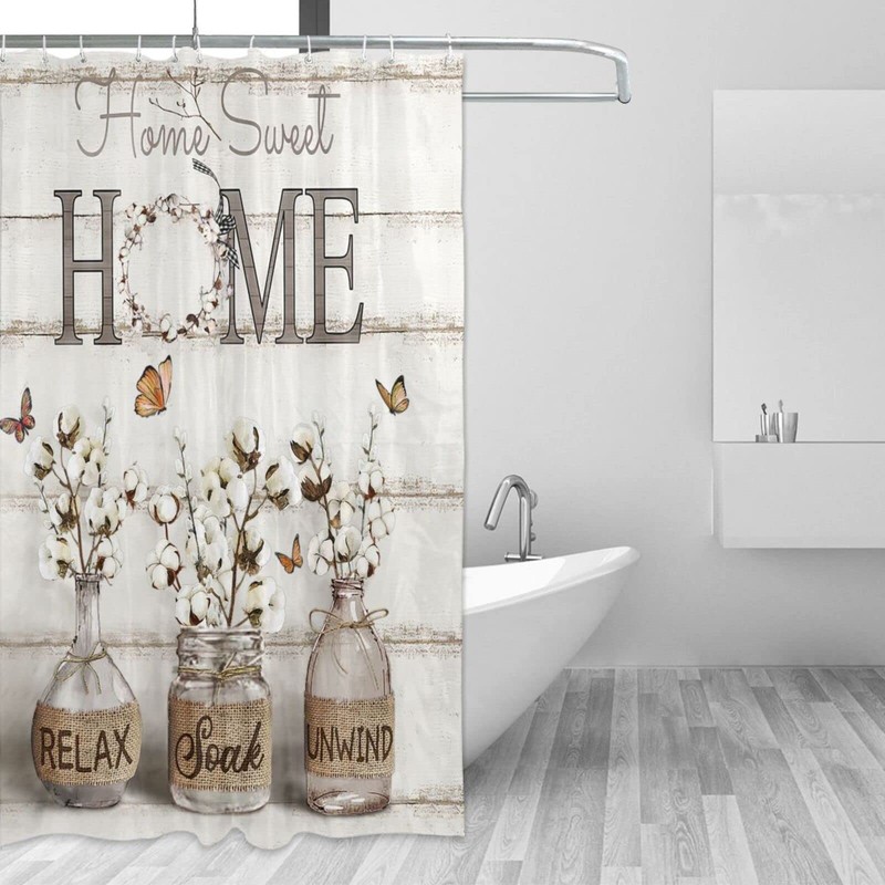 Tijuboni Farmhouse Shower Curtain Cotton Flowers Shower Curtains for Neutral