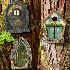 BRAVECOW 6pcs/Set Outdoor Fairy Door Ornament Decoration Statues for Home Garden Tree Indoor Decor Lawn Yard Art