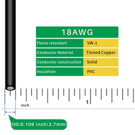 BINNEKER 18 Gauge PVC 1007 Solid Electric Wire Red and Black Each 50 ft 18 AWG 1007 Hook Up Wire 300V Solid Tinned Copper Wire