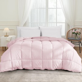 Peace nest King Size Goose Feather Fiber and Down Comforter Fluffy Duvet Insert All Season Hotel Luxury Bedding Comforters Soft Medium Warmth 88x104 Inches Pink