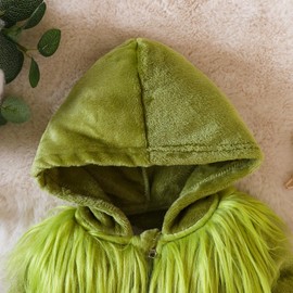 Infant Baby Girl Boy Christmas Outfits Long Sleeve Jumpsuit Grinch Bodysuit One-piece Green Furry Bodysuit (Furry Green, 0-3 Months)