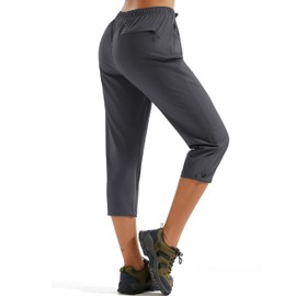 MAGCOMSEN Women Hiking Lightweight Capris Pants Water Resistant UPF 50+ Walk Summer Casual Pants Elastic Waist Gray L