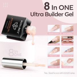 modelones Builder Gel for Gel Nails – Milky Rose Builder Gel 8 in One – UV Gel for Nail Extension and Modelling and Strengthener Extension Gel Base – 15 ml