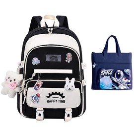 yayuexuan Kawaii Backpack 2Pcs Set Girls Backpack School Cute Multi-Pocket Backpack for teenage students and girls backpack (black), 17inch