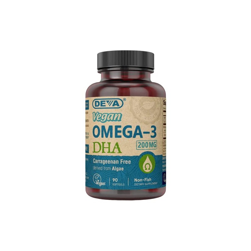 DEVA Vegan Vitamins Vegan DHA (Algae) 200mg Vegan Softgels, 90-Count